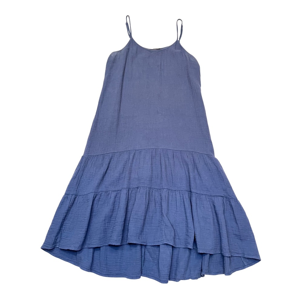Drew Anthropologie Blue 100% Cotton Gauze Tiered Sleeveless Cottage Midi Dress M
